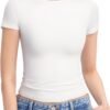 PUMIEY Women's Crew Neck Short Sleeve Tops Double Lined Slim...