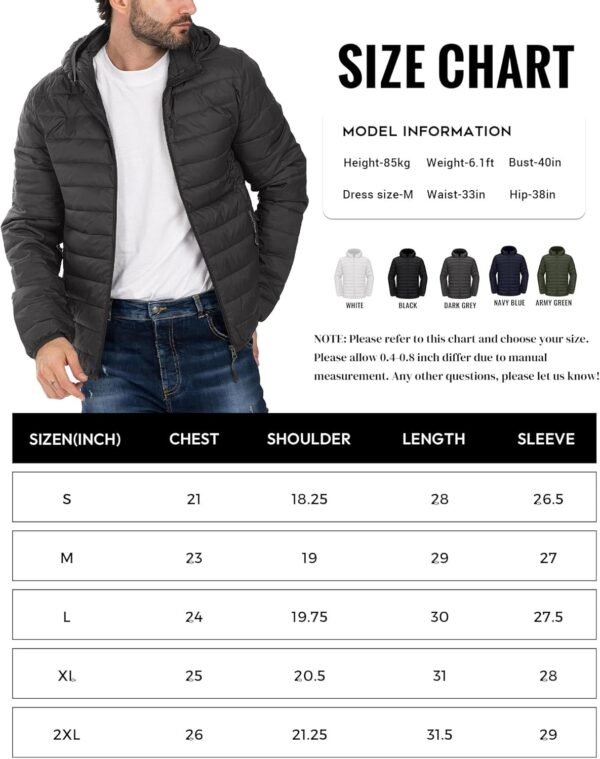 Men's Puffer Jacket Hooded Lightweight Full Zip Warm Coats W...