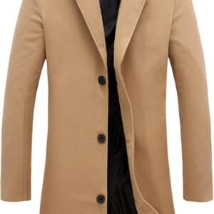 Springrain Men's Wool Blend Pea Coat Notched Collar Single B...