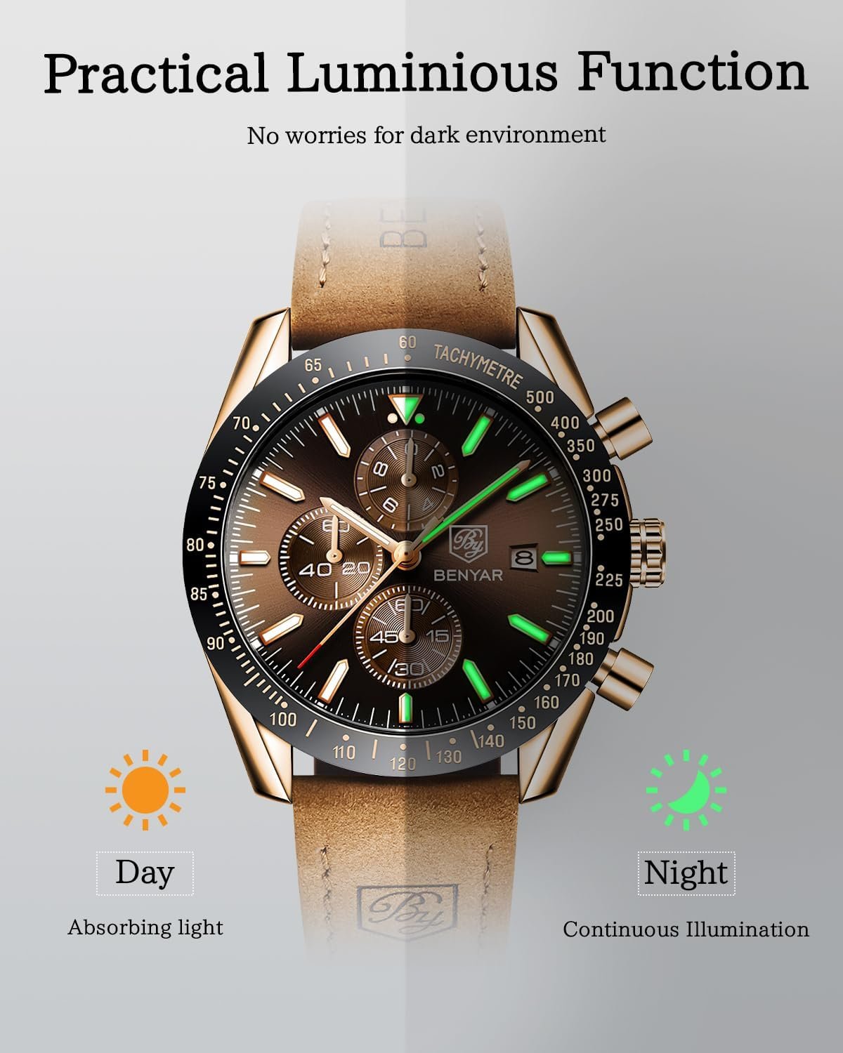 BY BENYAR Watch for Men Analog Quartz Chronograph Waterproof... - Image 5
