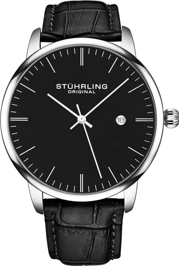 Stuhrling Original Mens Black Watch Calfskin Leather Strap C...
