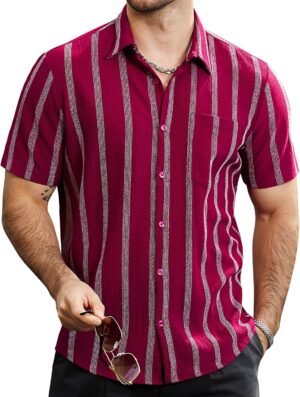 VATPAVE Mens Summer Striped Shirts Button Down Short Sleeve ...