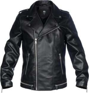 Mens Faux Leather Jacket, Padded Windbreaker, Motorcycle Bik...