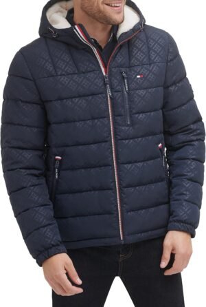 Tommy Hilfiger Men's Midweight Sherpa Lined Hooded Water Res...