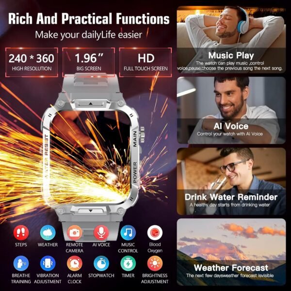 Military Smart Watch for Men 1.96 Inches Outdoor Sports Smar...