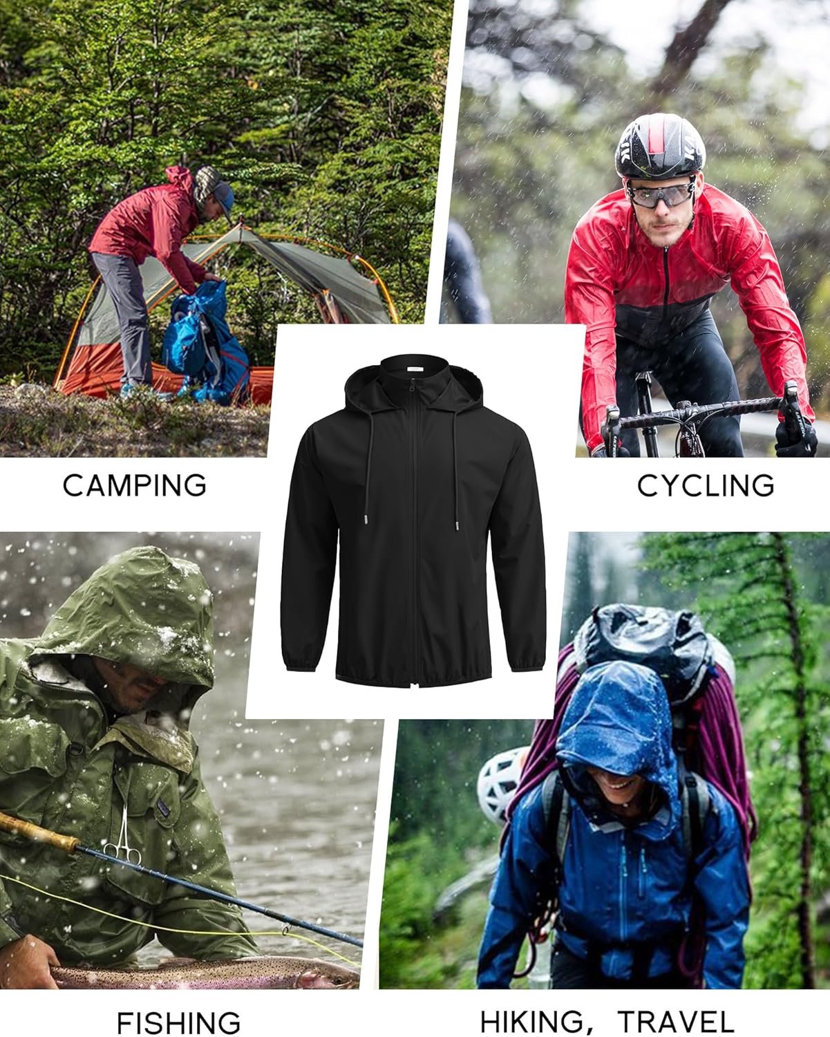 COOFANDY Men's Packable Rain Jacket Lightweight Waterproof R...