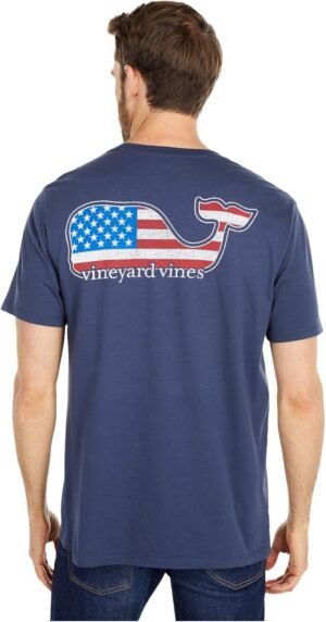 vineyard vines Men's Short-Sleeve V V Americana Whale Pocket...