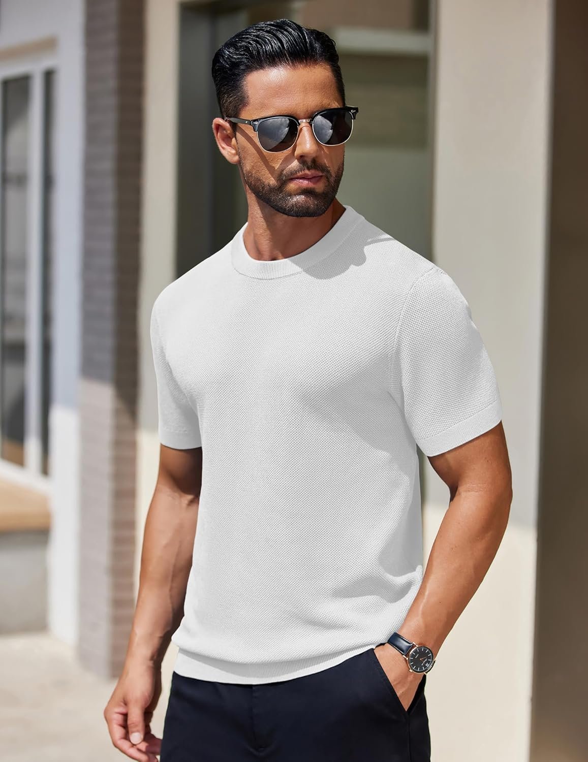 COOFANDY Men's Knit T-Shirts Short Sleeve Crewneck Shirt Cas... - Image 3