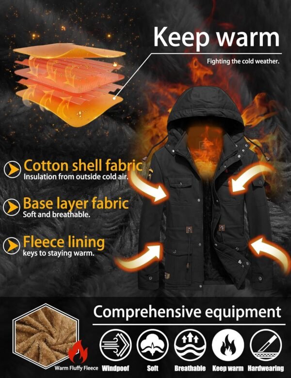 TACVASEN Men's Winter Jacket Cotton Military Jackets Fleece ...