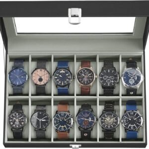 SONGMICS Watch Box, 12-Slot Watch Case with Large Glass Lid,...