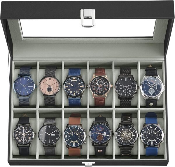 SONGMICS Watch Box, 12-Slot Watch Case with Large Glass Lid,...