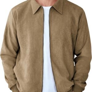COOFANDY Men's Casual Suede Bomber Jacket Lightweight Full Z...