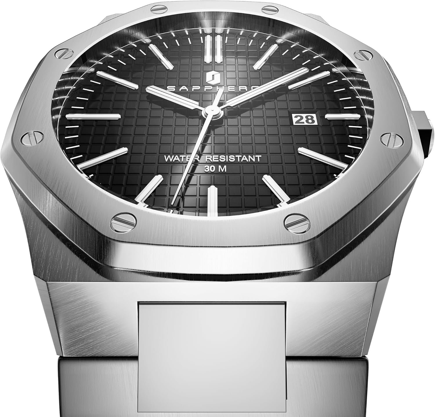SAPPHERO Men's Watch Octagonal Stainless Steel 30M Waterproo... - Image 2