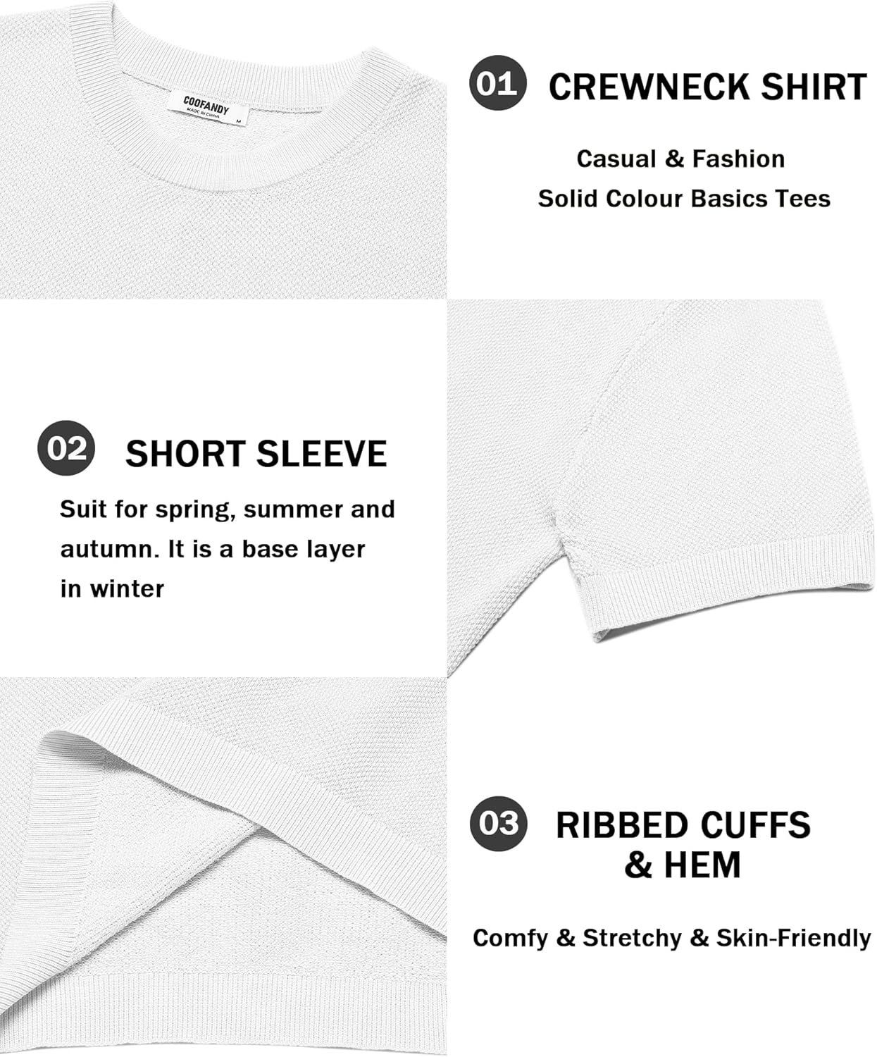 COOFANDY Men's Knit T-Shirts Short Sleeve Crewneck Shirt Cas... - Image 6