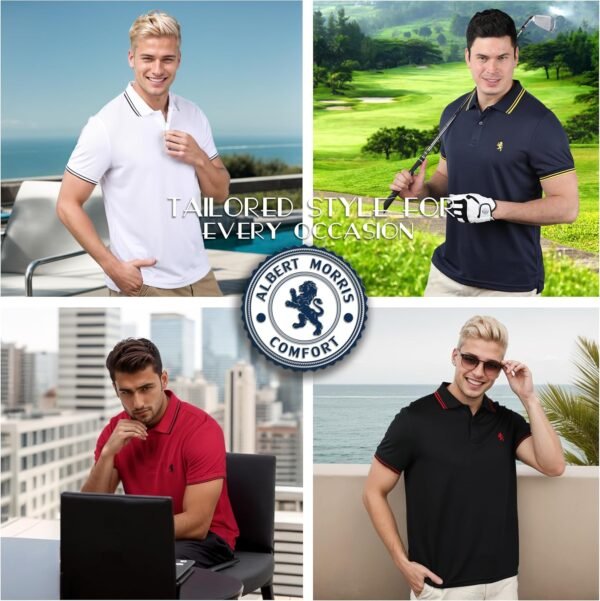 Albert Morris Mens Striped Short Sleeve Polo Shirts 4 Pack