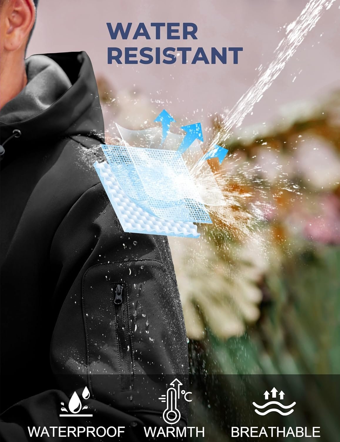 COOFANDY Men's Hooded Softshell Jacket Waterproof Fleece Lin... - Image 3