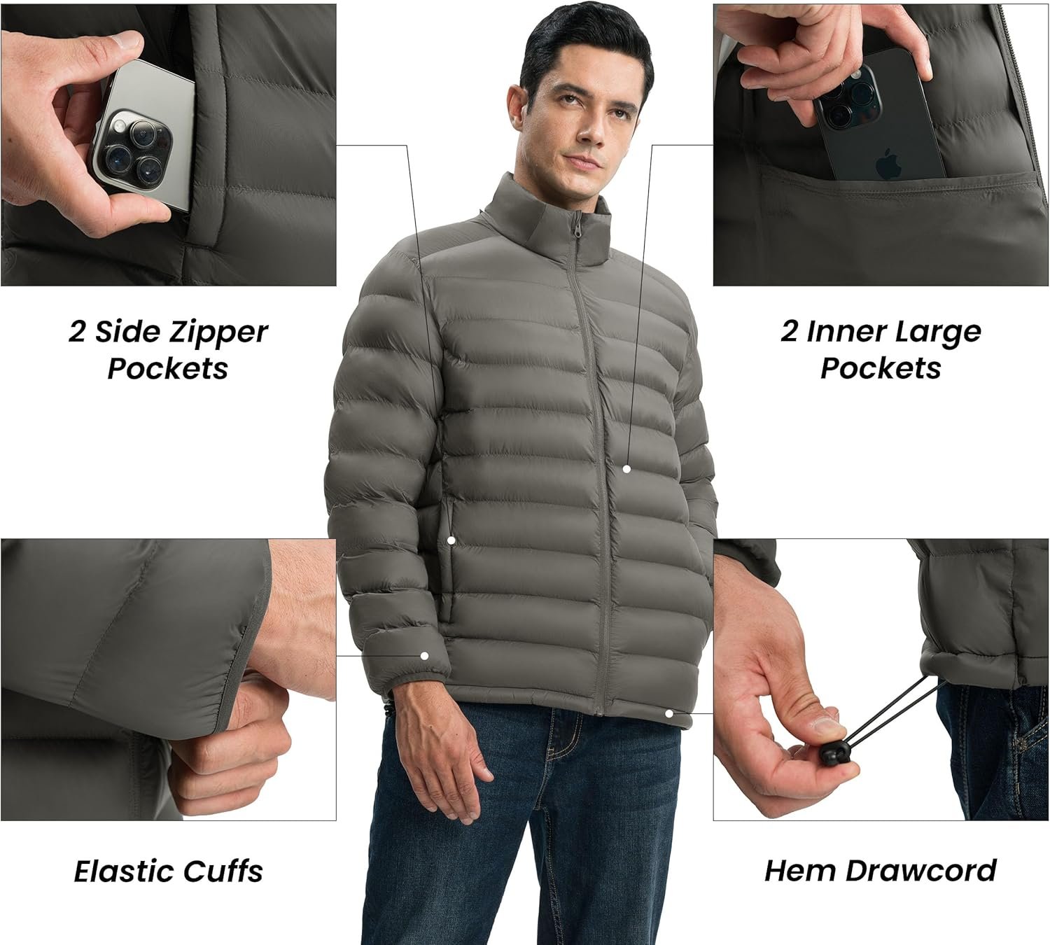 Gopune Men's Lightweight Puffer Jacket Detachable Hooded Wat... - Image 6