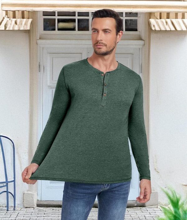 PEGENO Men's Fashion Casual Front Placket Long Sleeve Henley...