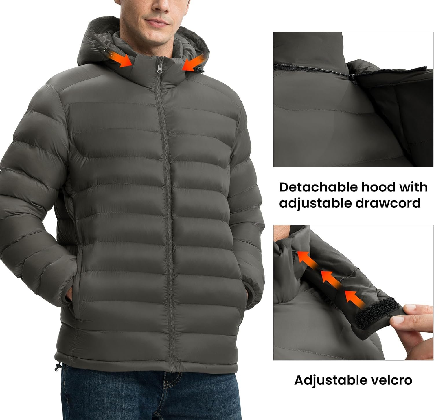 Gopune Men's Lightweight Puffer Jacket Detachable Hooded Wat... - Image 5
