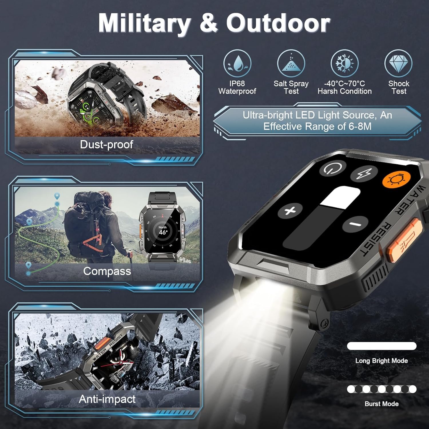 Military Smart Watch for Men(Answer/Make Call), Outdoor Spor... - Image 2
