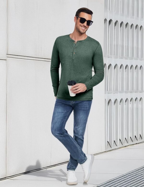 PEGENO Men's Fashion Casual Front Placket Long Sleeve Henley...