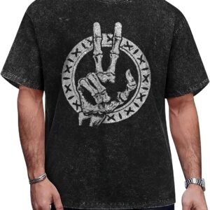 Men Vintage Graphic Tees Washed Oversized Skull 3D Printed T...