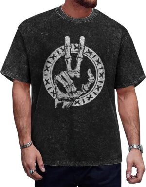 Men Vintage Graphic Tees Washed Oversized Skull 3D Printed T...