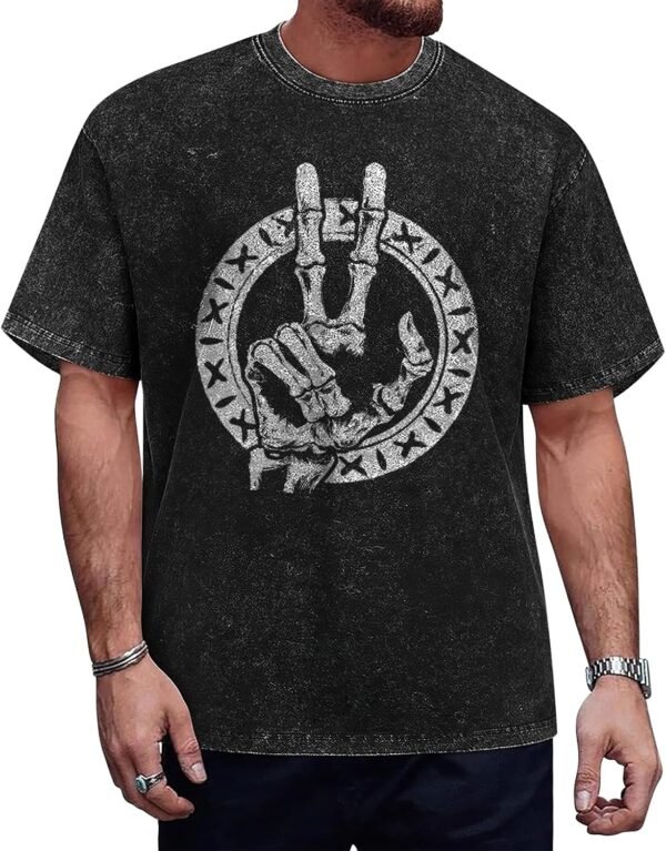 Men Vintage Graphic Tees Washed Oversized Skull 3D Printed T...