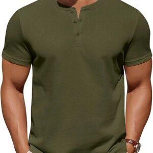 COOFANDY Mens Cotton Henley T-Shirts Short Sleeve Button Cas...