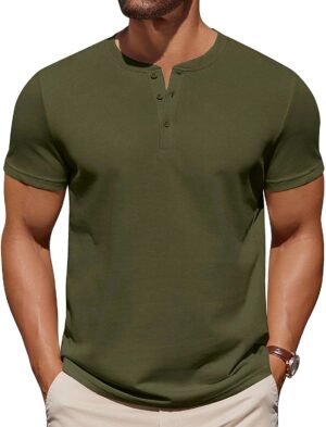 COOFANDY Mens Cotton Henley T-Shirts Short Sleeve Button Cas...