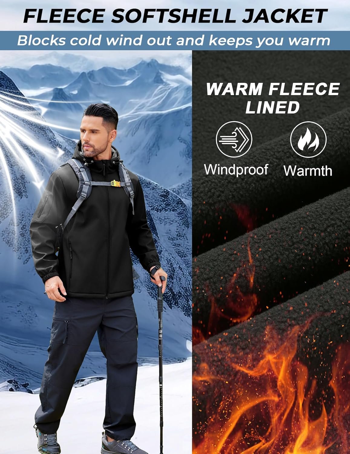 COOFANDY Men's Hooded Softshell Jacket Waterproof Fleece Lin... - Image 2