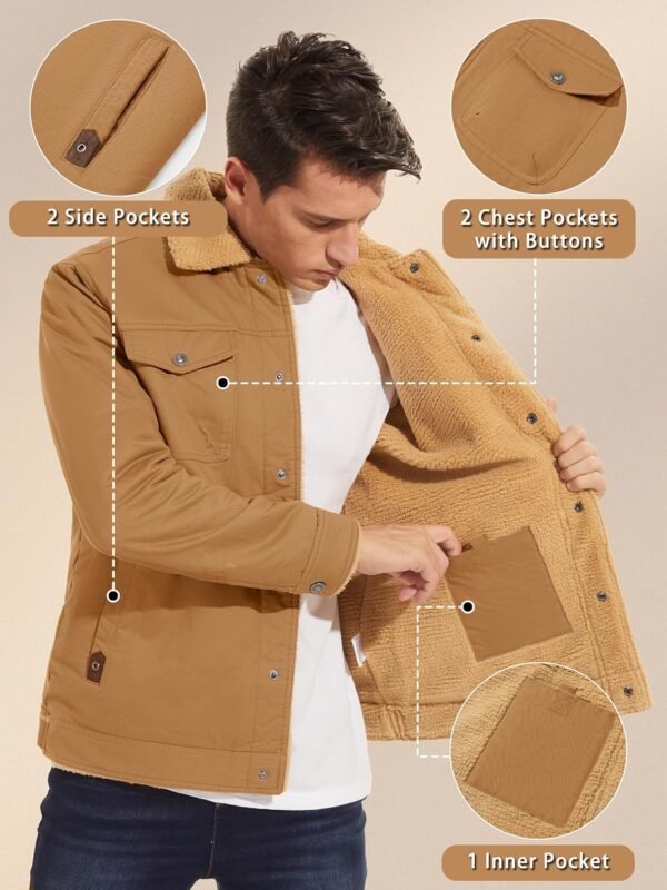 KEFITEVD Men's Winter Fleece Jacket Sherpa Lined Cargo Jacke...
