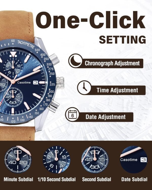 Watches for Men Leather Band Chronograph Mens Watches 30M Wa...