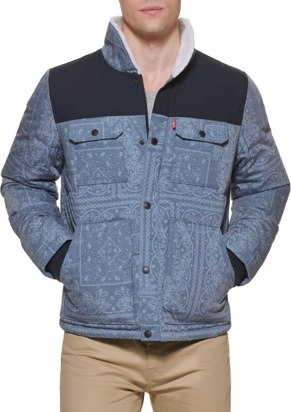 Levi's Men's Mixed Media Quilted Puffer Jacket with Sherpa L...