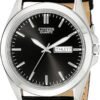 Citizen Quartz Mens Watch, Stainless Steel with Leather stra...