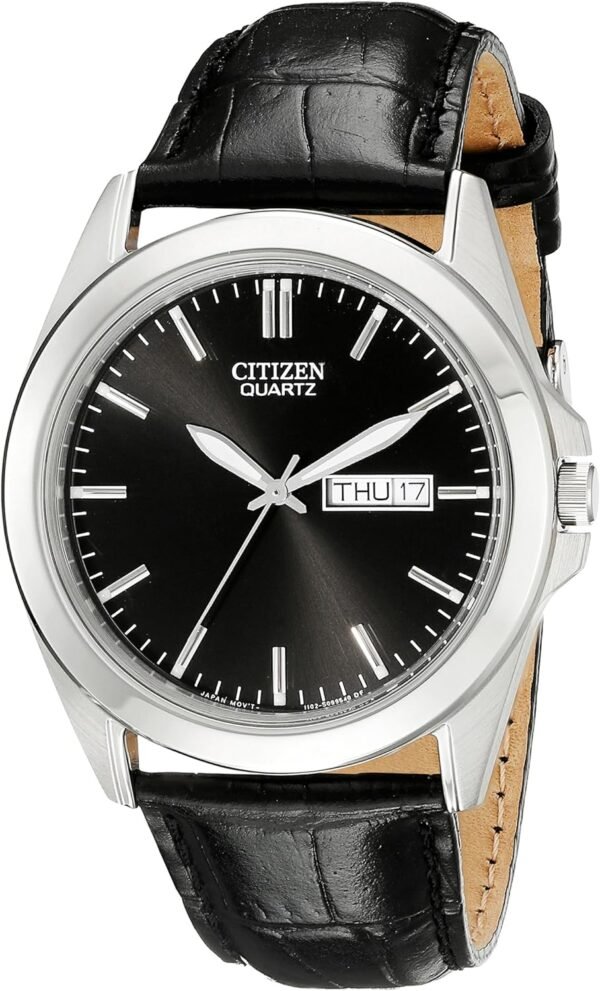 Citizen Quartz Mens Watch, Stainless Steel with Leather stra...
