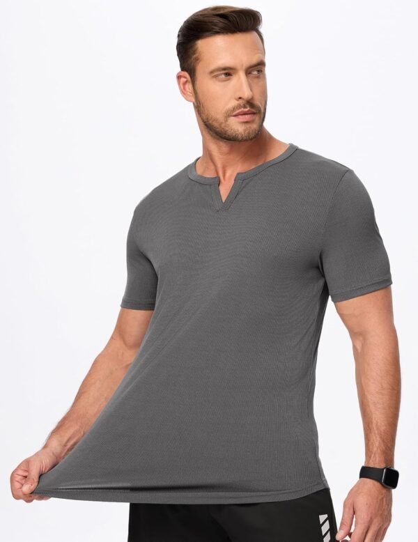JMIERR Men's Muscle V-Neck T Shirt Short Sleeve Longline Rib...