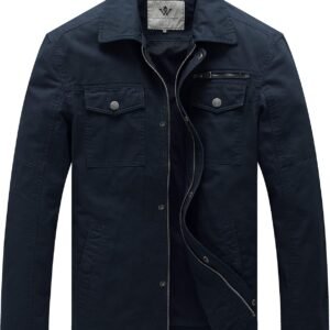 WenVen Men's Casual Canvas Cotton Military Lapel Jacket