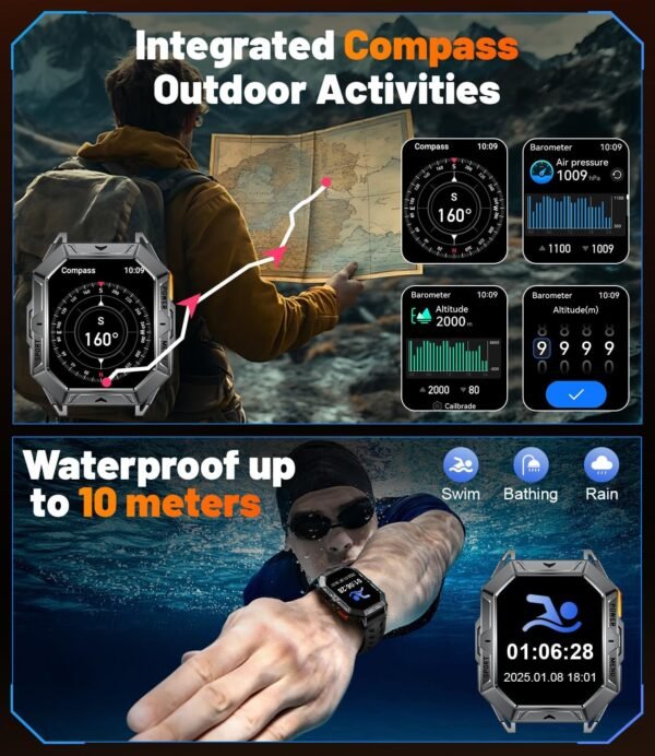 LIGE Military Smart Watches for Men(Answer/Make Calls),100-D...