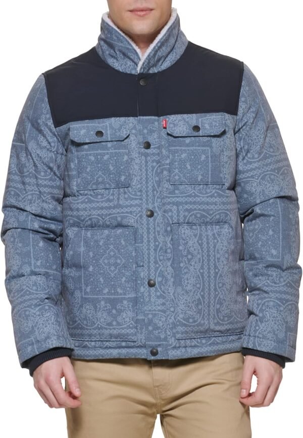 Levi's Men's Mixed Media Quilted Puffer Jacket with Sherpa L...