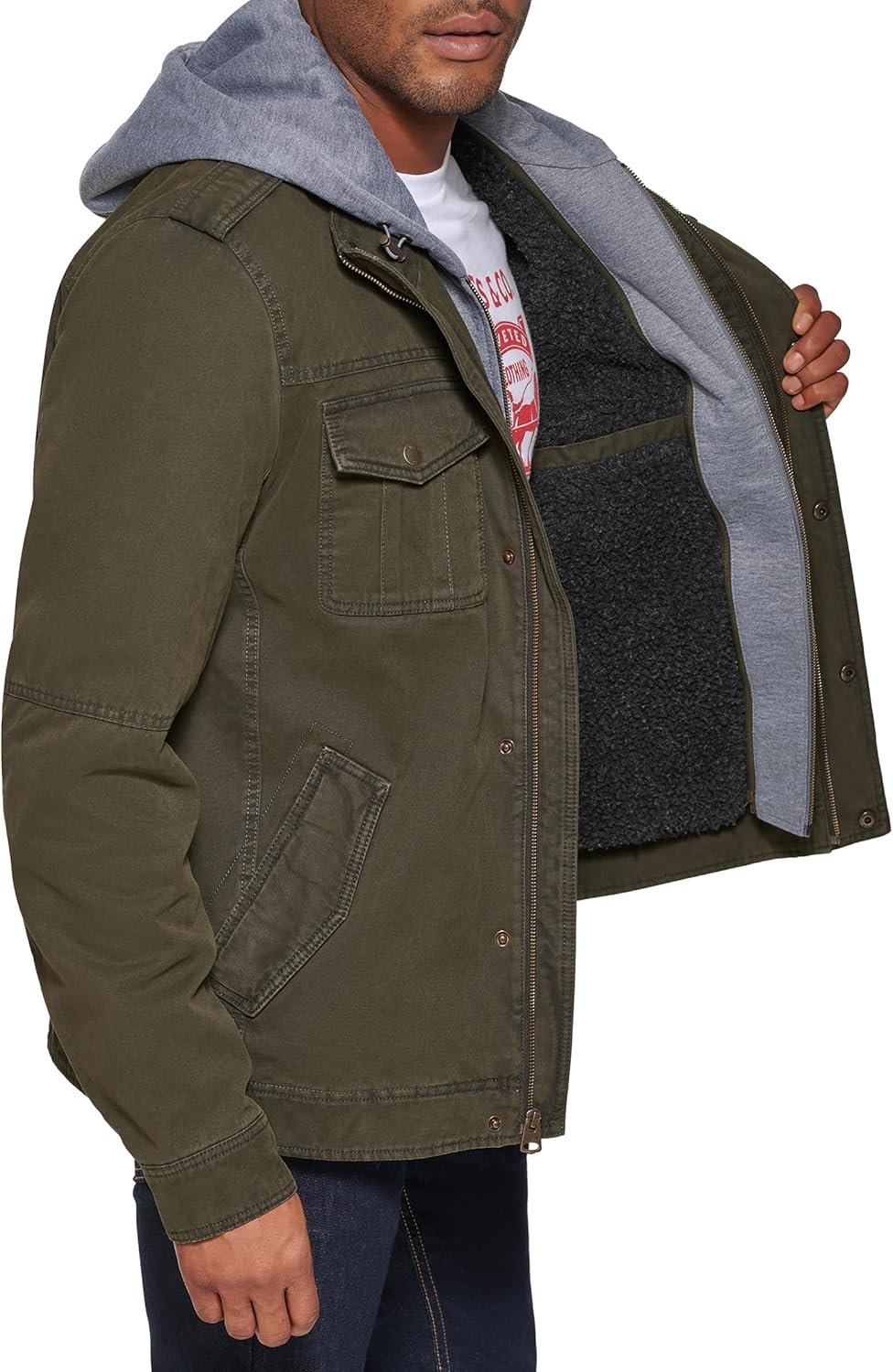 Levi's Men's Washed Cotton Hooded Military Jacket - Image 5