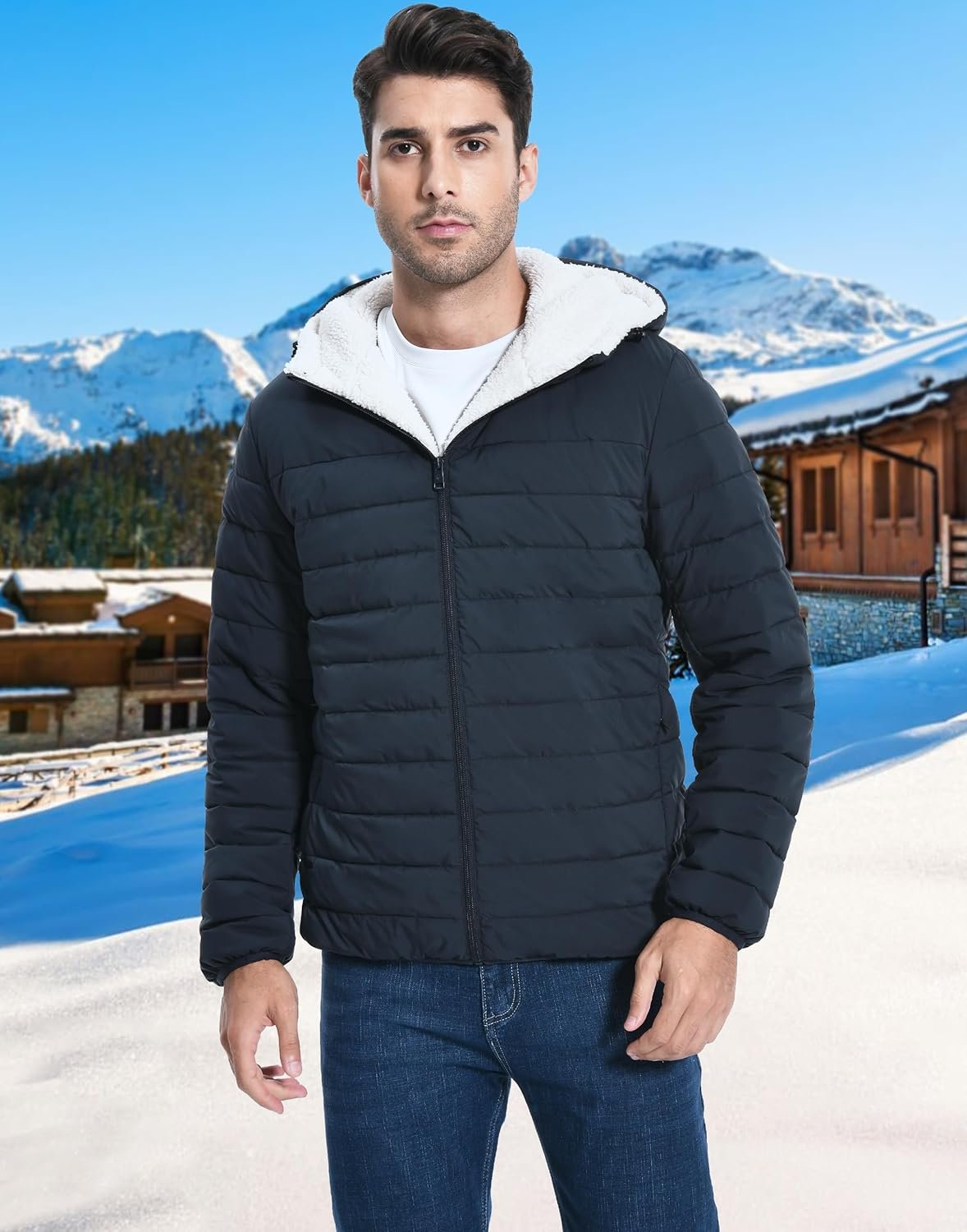 Pioneer Camp Men's Winter Puffer Jacket Sherpa Lined Hooded ... - Image 3