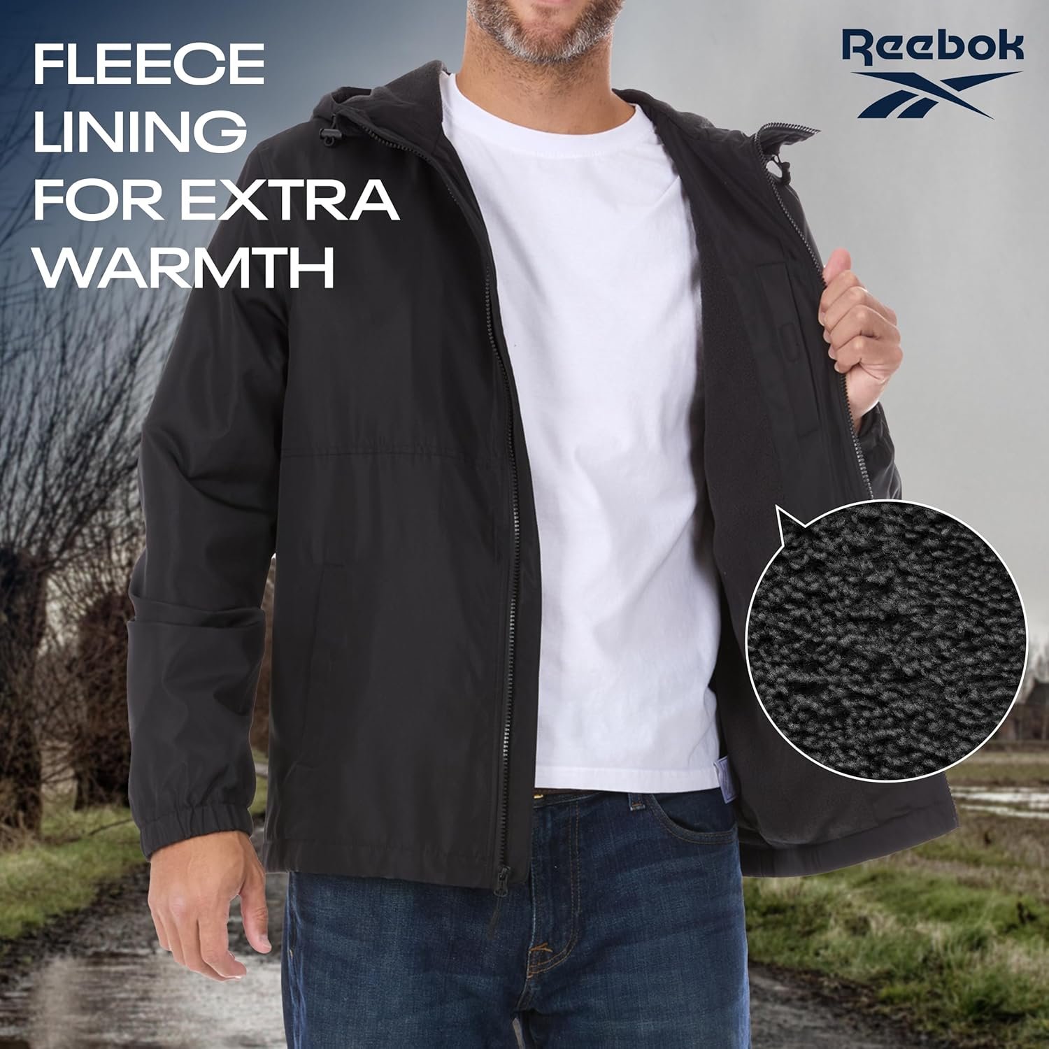 Reebok Rain Jacket Men with Hood, Windbreaker Men Lightweigh... - Image 5