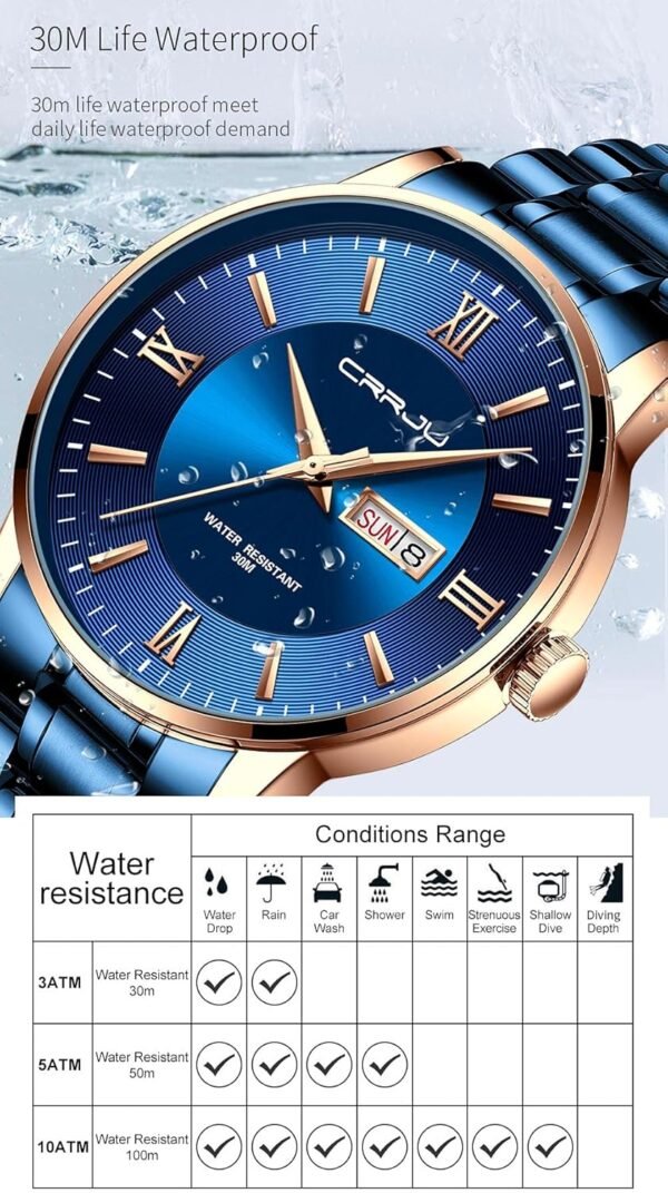 CRRJU Men's Fashion Luxury Stainless Steel Watches for Men B...
