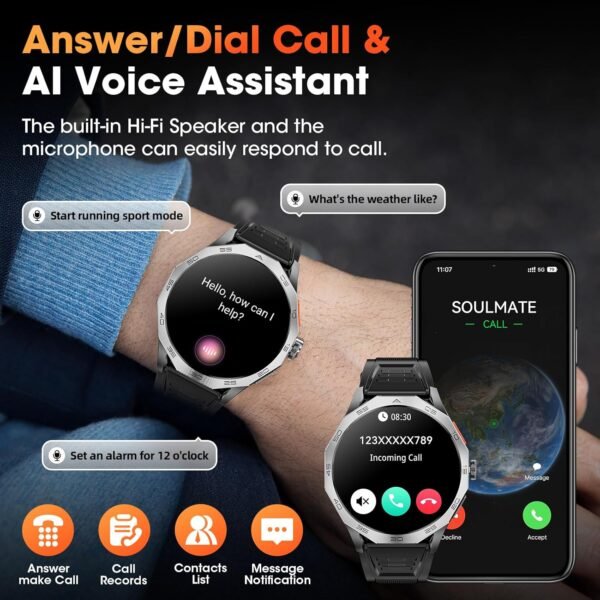 Military Smart Watch for Men 1.85" HD Ultra Screen Touch Scr...