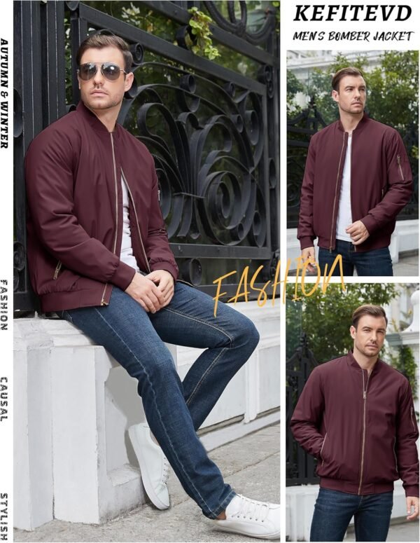 KEFITEVD Men's Jacket Casual Windproof Bomber Jackets Full Z...