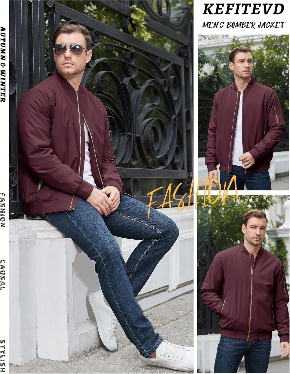 KEFITEVD Men's Jacket Casual Windproof Bomber Jackets Full Z... - Image 6