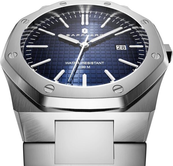 SAPPHERO Men's Watch Octagonal Stainless Steel 30M Waterproo...