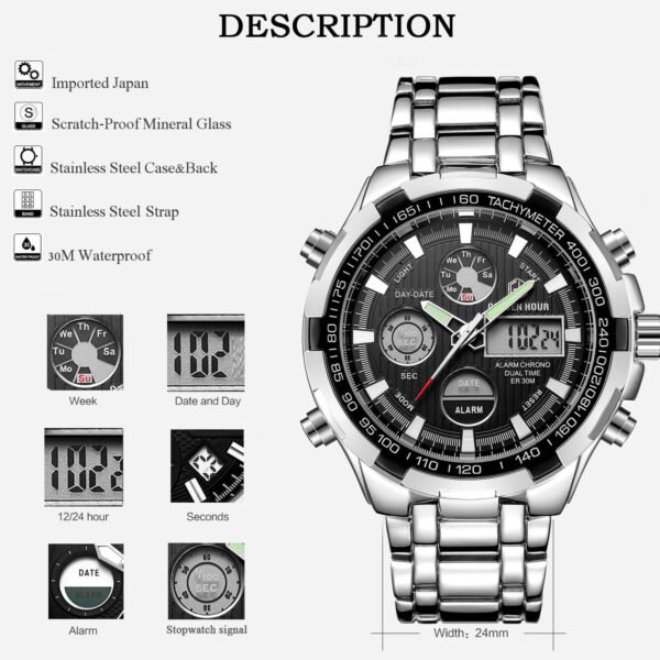 GOLDEN HOUR Luxury Stainless Steel Analog Digital Watches fo...