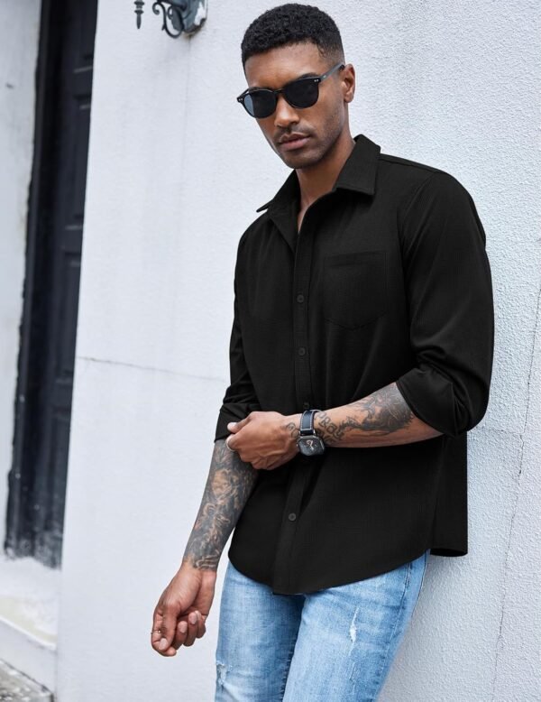 COOFANDY Men's Waffle Button Down Shirts Casual Long Sleeve ...